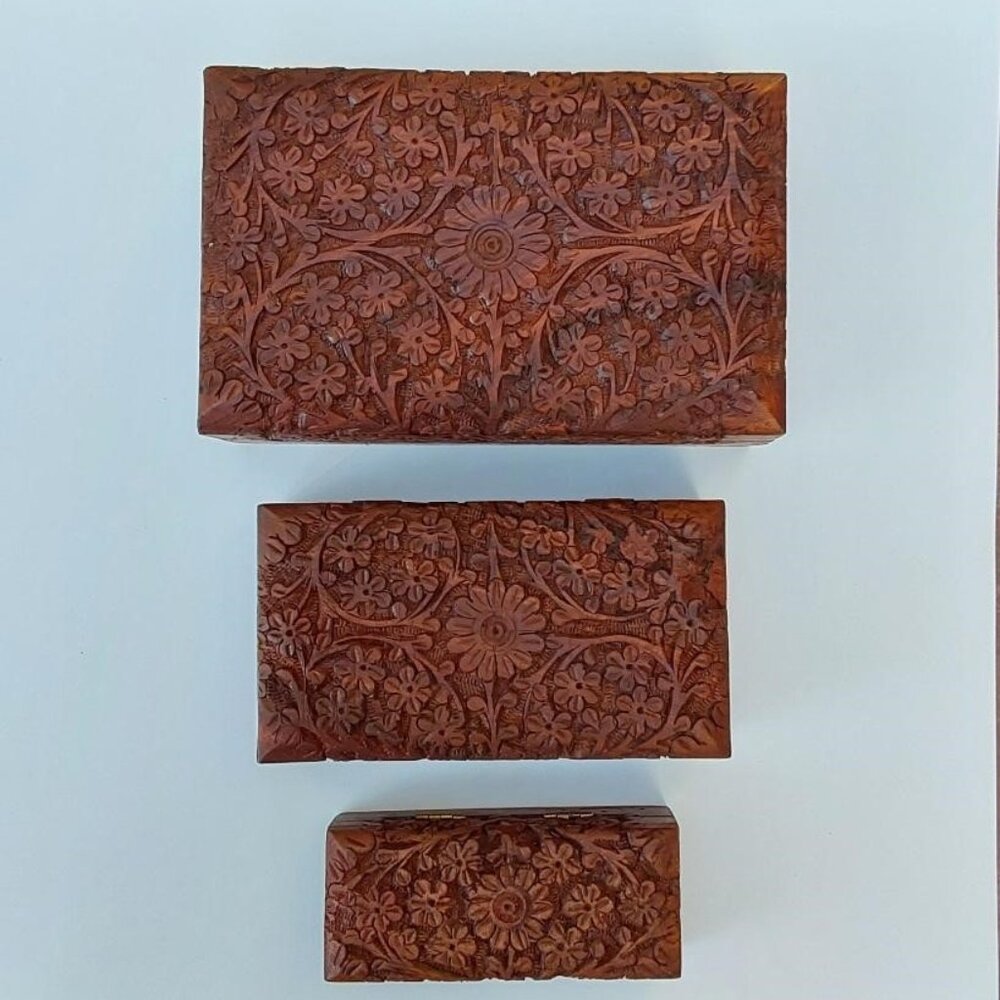 3 Hand Carved Wood Nesting Boxes